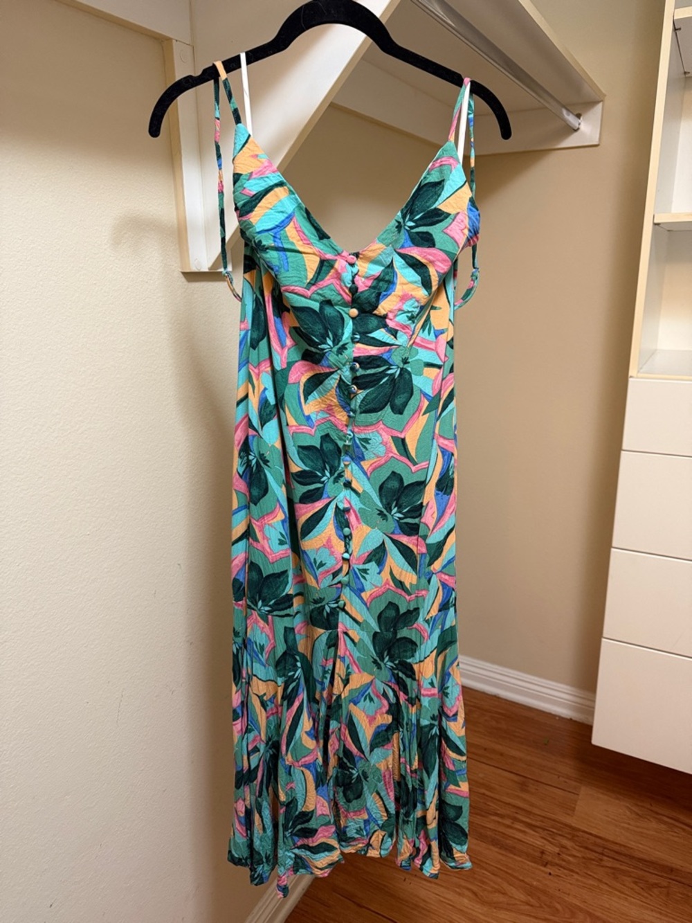 Tropical Midi Slip Dress in Teal & Multicolor Floral - Hello Molly
